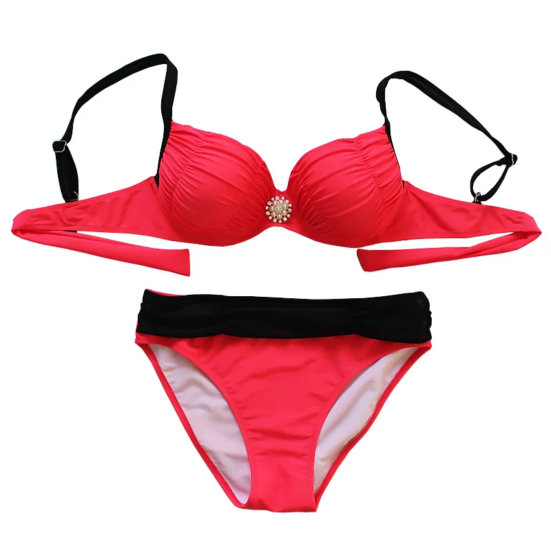 

2xl-6xl 2017 hot SEXY Rhinestone style Bikinis Set plus size swimwear maillot de bain russia large cup plus size Swimsuit Red