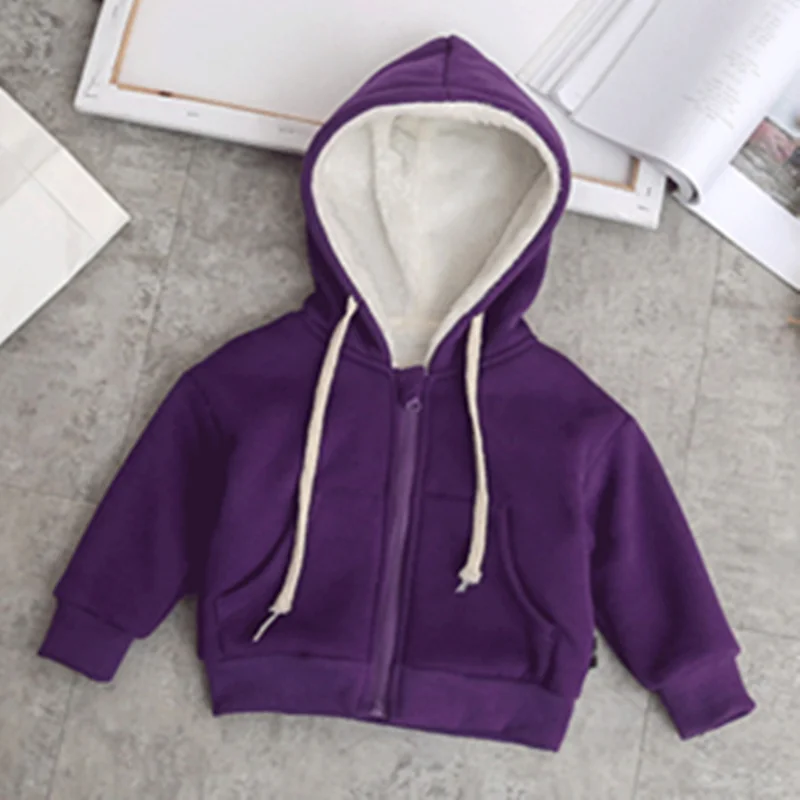 Purpel SFC-263 Sengfei Winter Coat Children Girls Winter Clothes Solid Outerwear Hooded Zipper Plus Velvet Thickening Coat - Цвет: Purpel