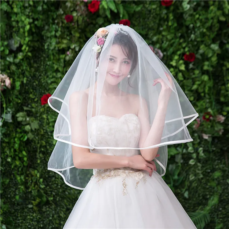 Новинка 2019, простая фатиновая белая женская свадебная фата, винтажная Короткая Свадебная блестящая вуаль, аксессуары для невесты