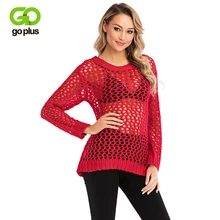 GOPLUS 2019 Fashion Hollow out Knitted Net Sweater Women Solid Long Sleeve Pullovers Ladies Befree Summer Street Sweater Female