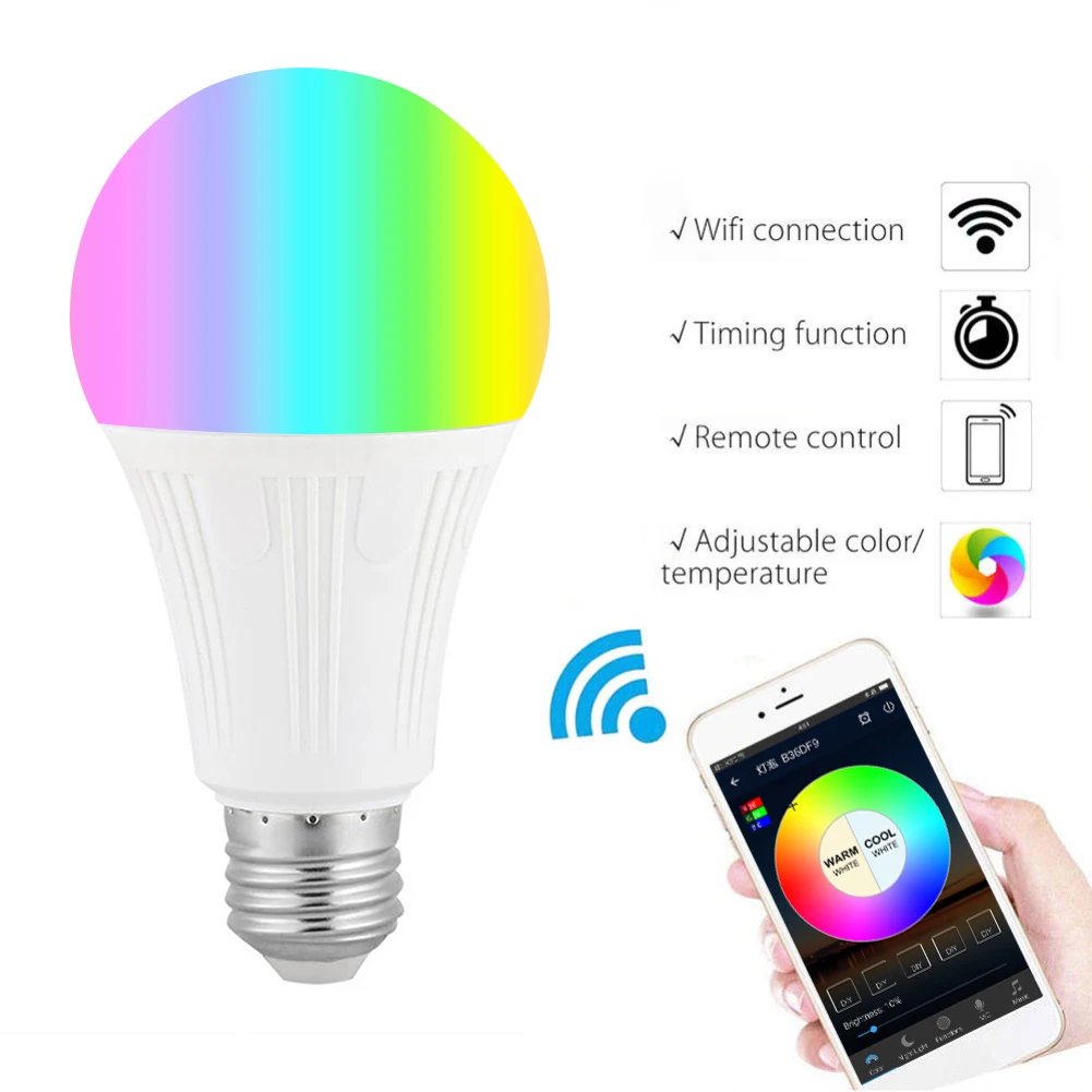 E27 B22 7W Smart WiFi Light Bulb App Remote Control RGB RGBW LED Lamp