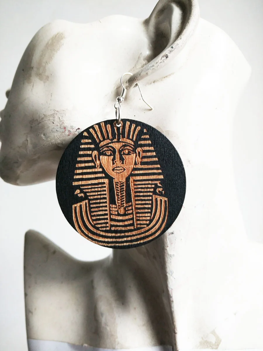 

Free Shipping!!black color Egyptian Tattoo Pharaoh Wood Earrings WE-0649