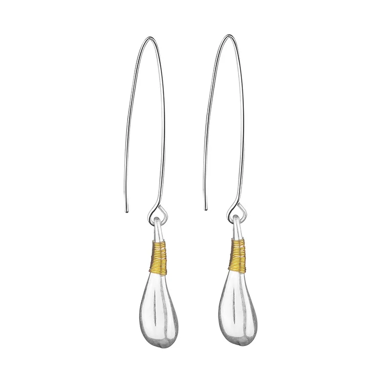 

European Style Handmade Pelelith Gold Wire Winding Long Water Drop Earrings Sand Silver Women Female Autumn Winter Gift