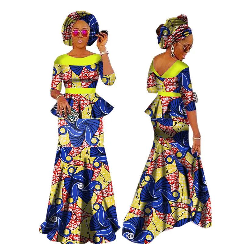 Осенние африканские платья для женщин, индивидуальная Женская африканская юбка Дашики, комплект+ головной платок, 3 штуки, одежда на заказ, WY1630