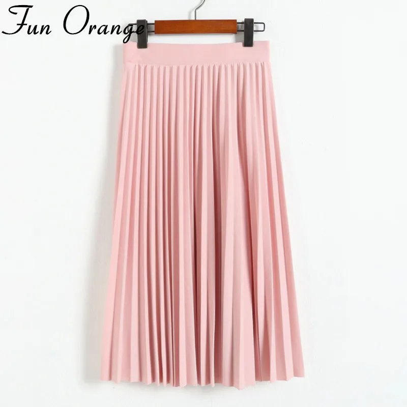 

Spring and Autumn New Fashion Women's High Waist Pleated Solid Color Half Length Elastic Skirt Promotions Lady Black Pink