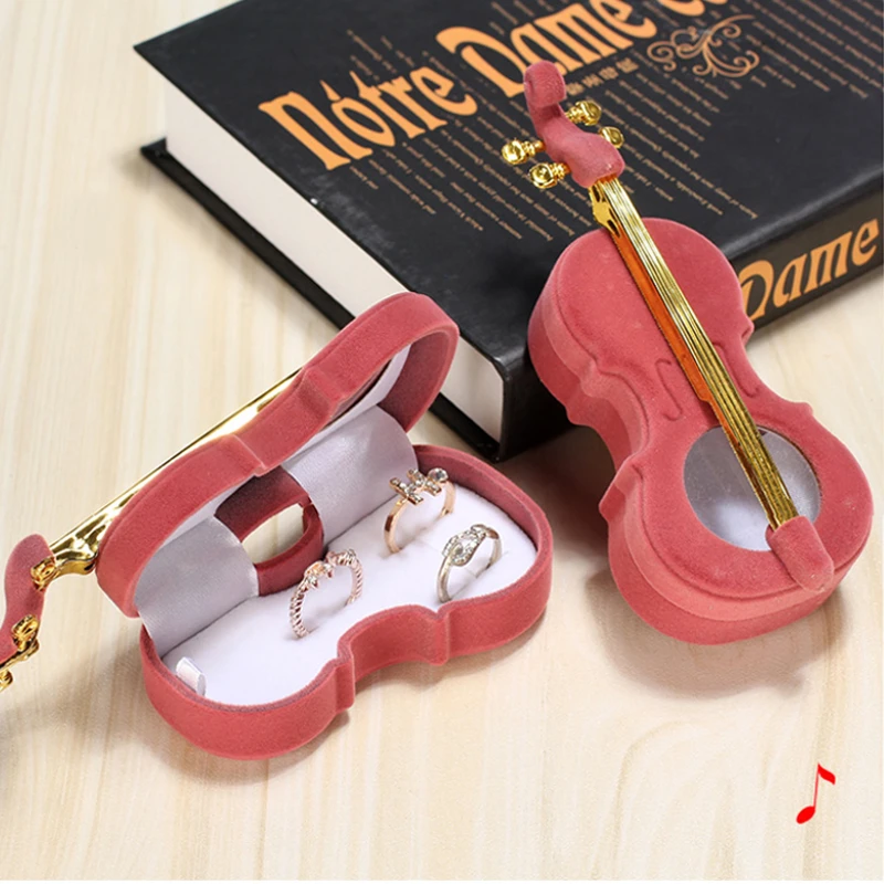 Velvet Violin Jewelry Gift Box – Elegant Musical Instrument Shaped Organizer for Rings,... - SKU VVJB0908 - UGI Packaging