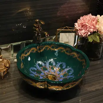 

Flower 3 color Porcelain China vessel sink Handmade Ceramic wash basin Lavobo Round Countertop bathroom sink modern wash basin