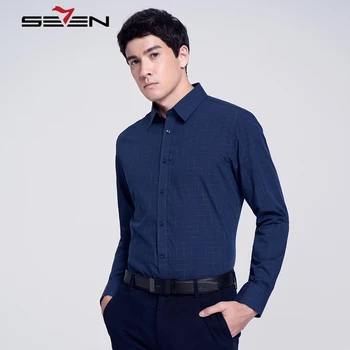 

Seven7 Brand Long Sleeve Shirt Men Plaid 100% Cotton Casual Men Clothes Slim Fit Male Social Checkered Shirt Plus Size 115A30100
