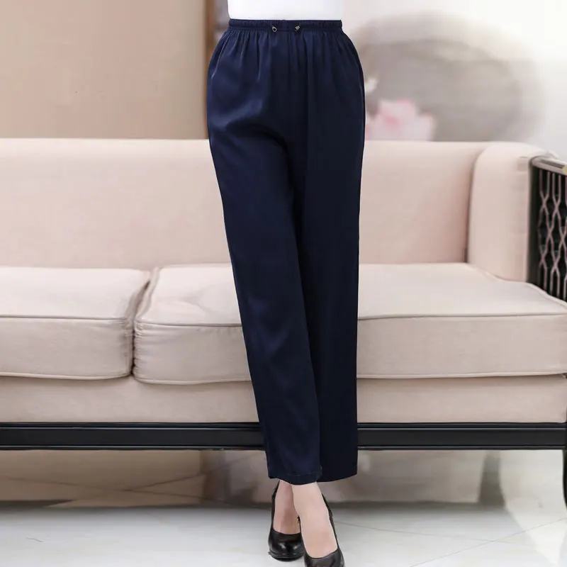 Женские прямые брюки 93% шелк и 7% Спандекс эластичные штаны для отдыха с высокой талией прозрачные дышащие размеры L XL XXL XXXL 4XL
