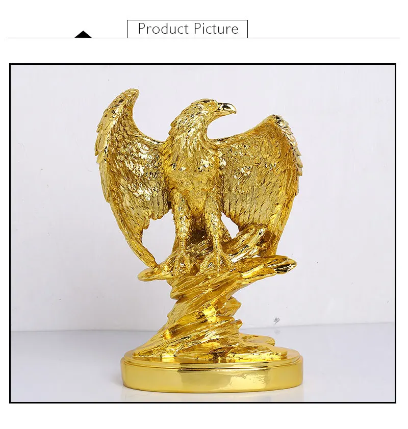 Gold Color Eagle Ornaments Spread Wings Eagle Trophy Figurines Crafts Home Office Decoration Resin Animal Miniature Model Gifts