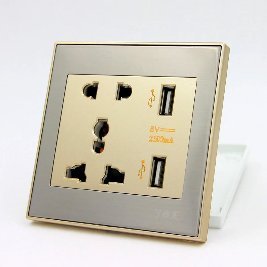 Шампань Золотой провод USB розетка многофункциональная пять отверстий двойная USB розетка зарядка через usb панель розетки