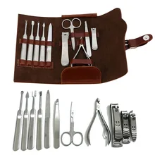 11 шт. набор инструментов для ухода за ногтями из нержавеющей стали педикюрные ножницы кусачки пилка для ногтей Набор для сережек маникюрный набор с полиуретановой сумкой QS888