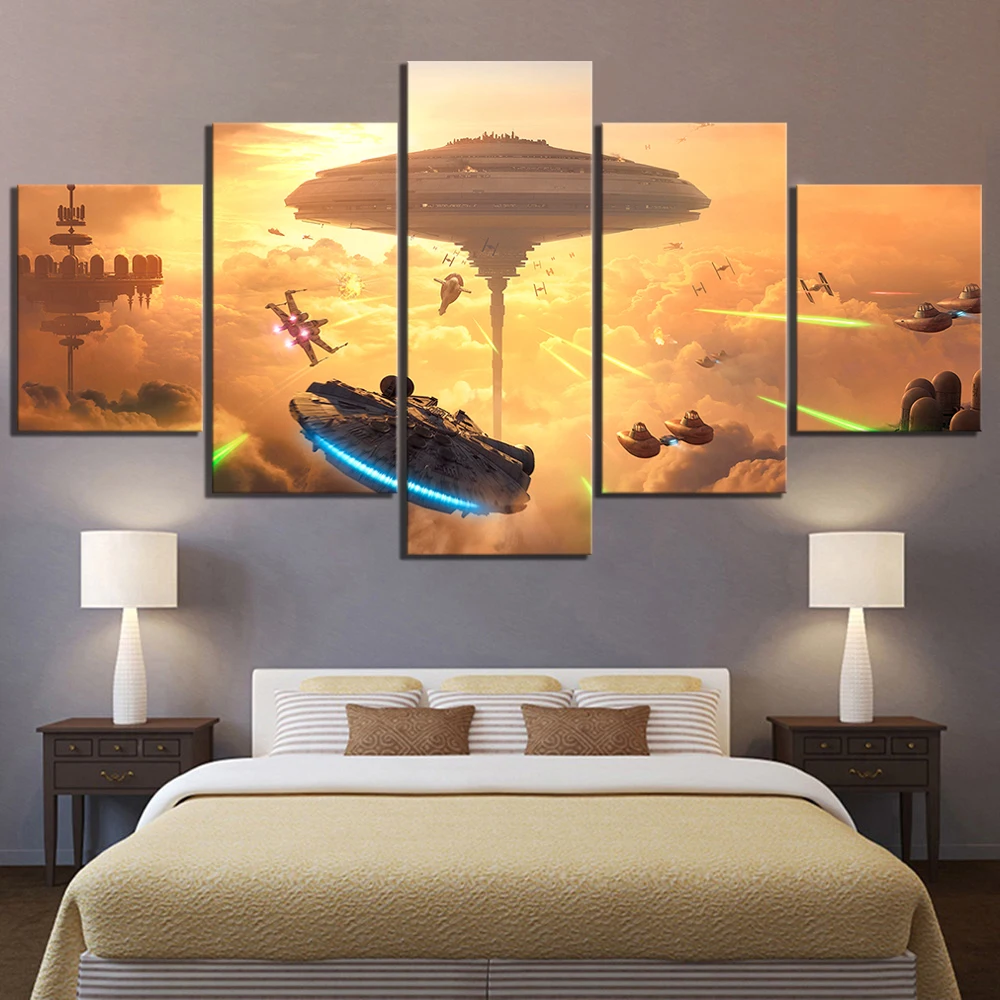 

5 Piece HD Fantasy Art Spaceship Pictures Star Wars Battlefront Bespin Video Game Poster Paintings Canvas Art for Wall Decor