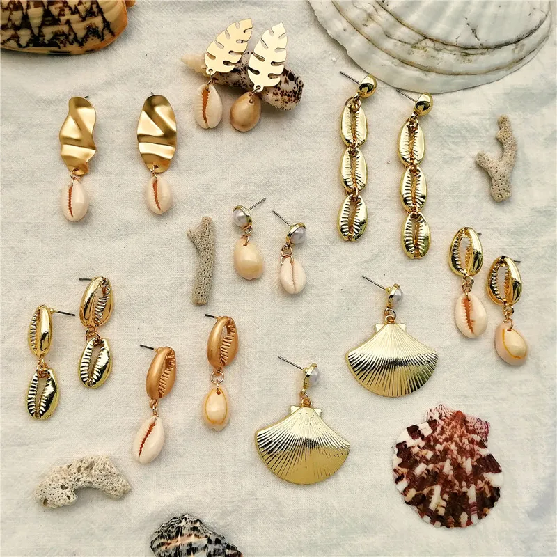 

New Exaggerated Cowrie Shell Earrings Women Gold Color Geometric Irregular Starfish Conch Statement Brincos 2019 Fashion Jewelry