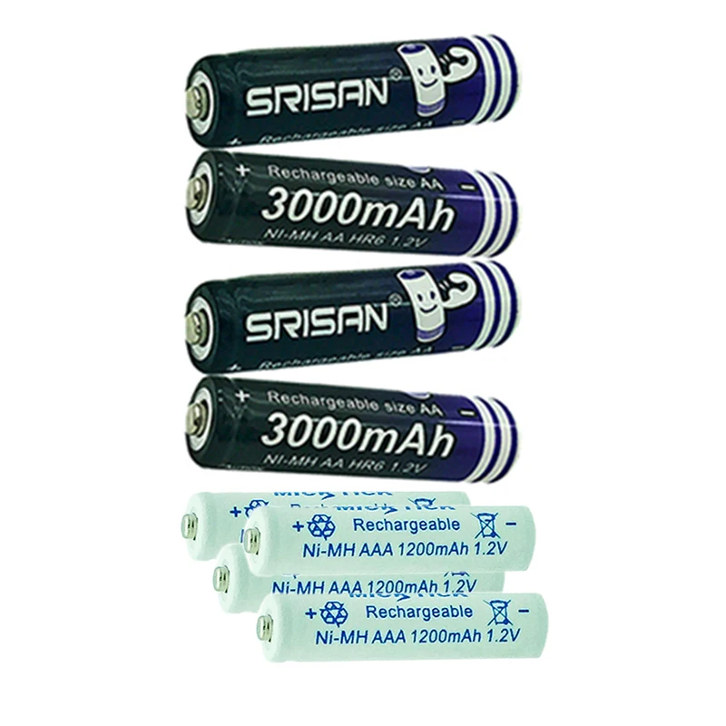 4pcsAA3000mAh + 4pcsAAA батарея 1200 мА/ч Перезаряжаемые Батарея AA металл-гидридных или