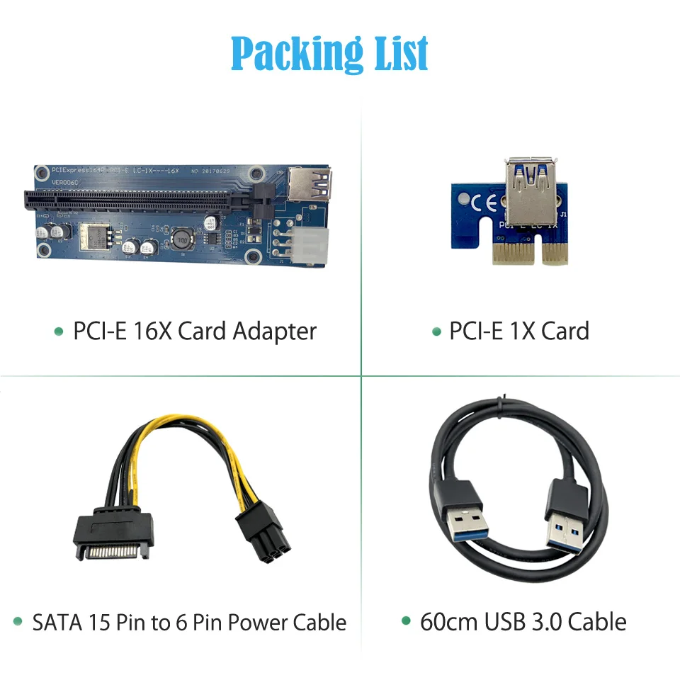 2 шт. переходная карта PCI E 1x к 16x Express адаптер USB 3 0 кабель для передачи данных 6