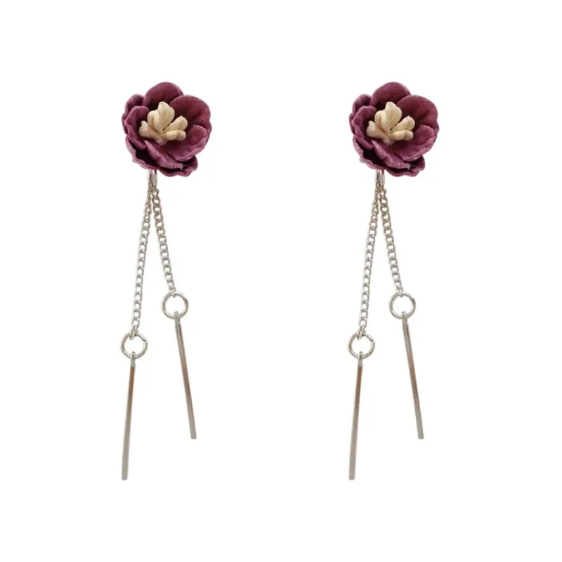 

Sweet Design Flower With Chain And Stick Tassel Earrings For Women Jewelry