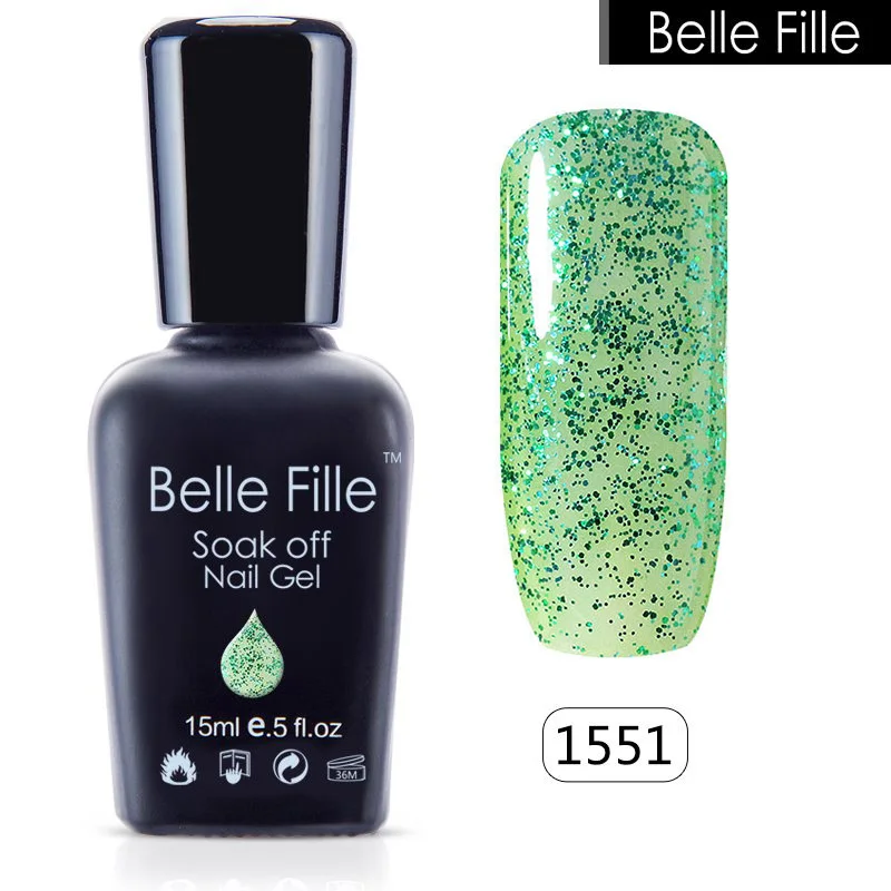 BELLE FILLE 15 мл УФ салон гель лак для ногтей глиттер нетоксичен маникюр постоянный