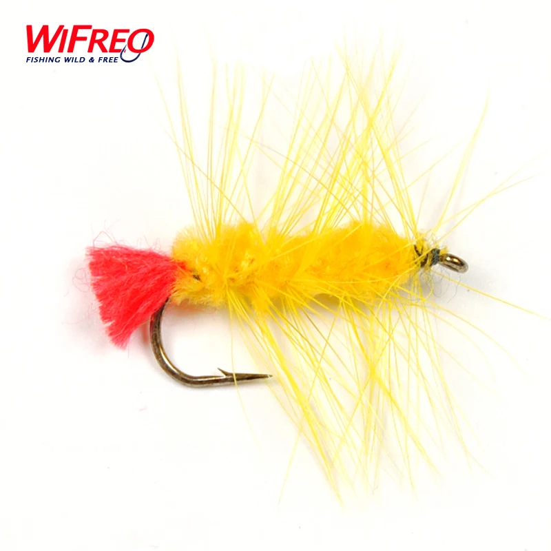 10PCS Free Box Wifreo Yellow Woolly Worm For Bass Trout Pike Fly