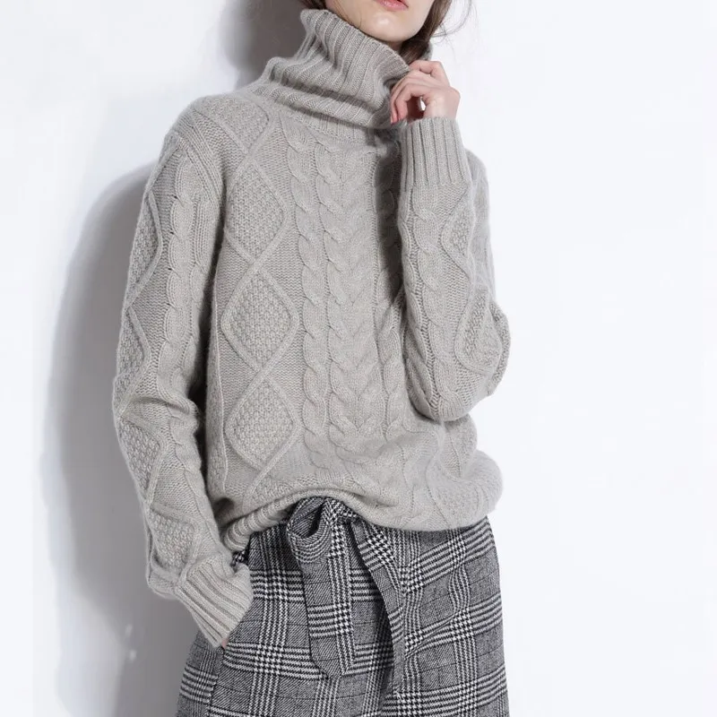 

New Autumn Winter Lover Pullovers Turtleneck All-match Cashmere Sweater Thick Loose Large-size Knitted Solid Sweater