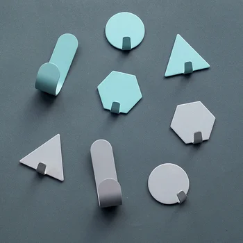 

4pcs Creative Free Punch Wall Hook Wrought Iron Small Hook Decoration Geometry Mini Door Strong Sticky Hooks Bathroom