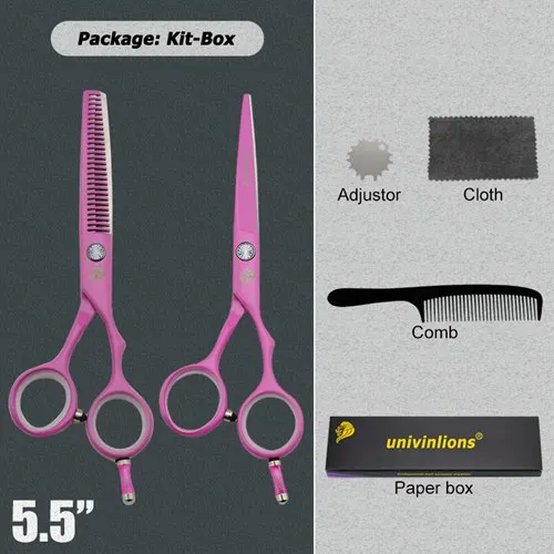 5503 Pink kit box Univinlions, японская сталь 5,5/6,0, парикмахерские ножницы, Профессиональные парикмахерские ножницы, набор, ножницы для волос, острые ножницы для стрижки волос - Цвет: 5503 Pink kit box