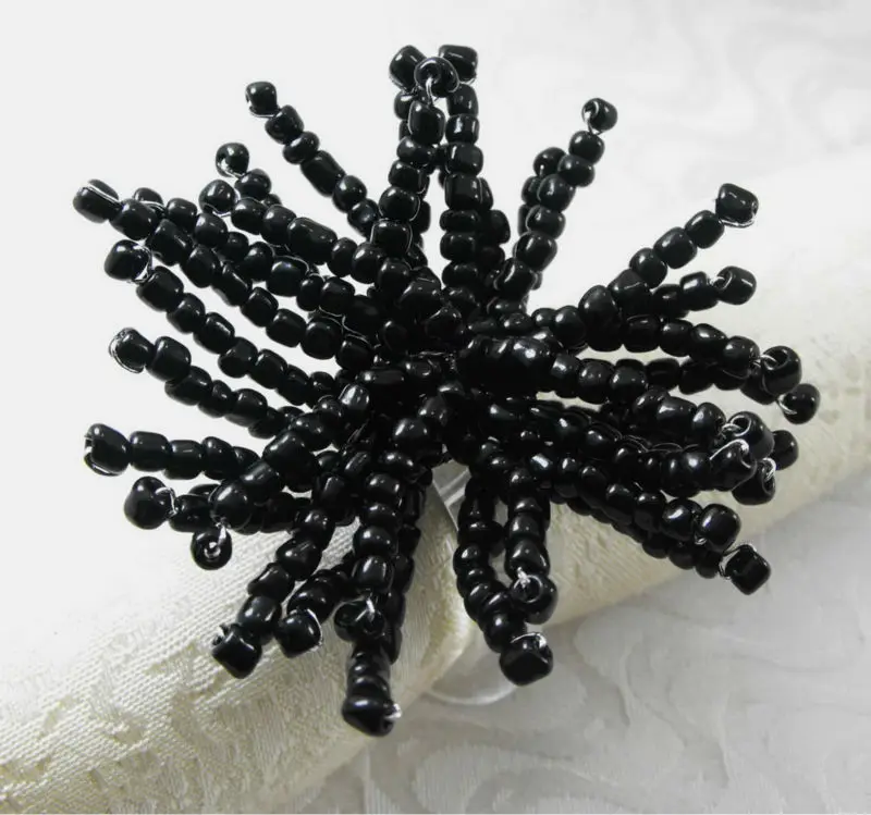 Buy black glass beaded flower napkin rings, crystal napkin holder, from