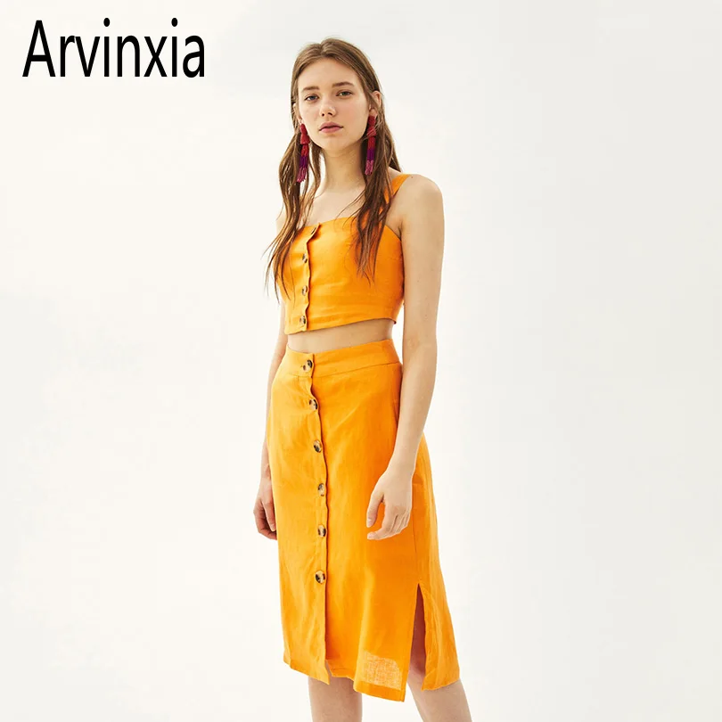 Arvinxia ZA сексуальные однотонные декоративные женские юбки на пуговицах Новое