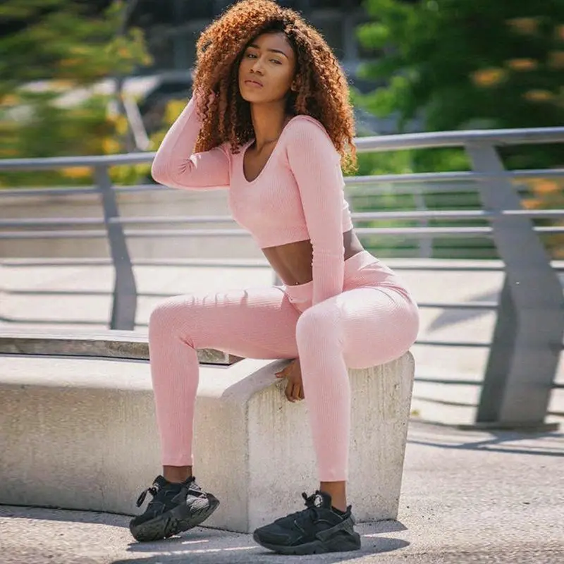 2018 New Woman Pink Camo Tracksuit Sportswear Camis Navel Bare Crop Tank Tops & Booty Leggings 2 Piece Suit Set Outfits (3)