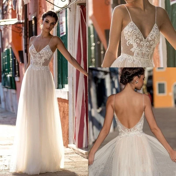 2018 New Sexy Gali Karten Garden Beach Wedding Dresses Sleeveless Spaghetti Straps Robe De Soiree Backless Long Boho Brdial Gowns