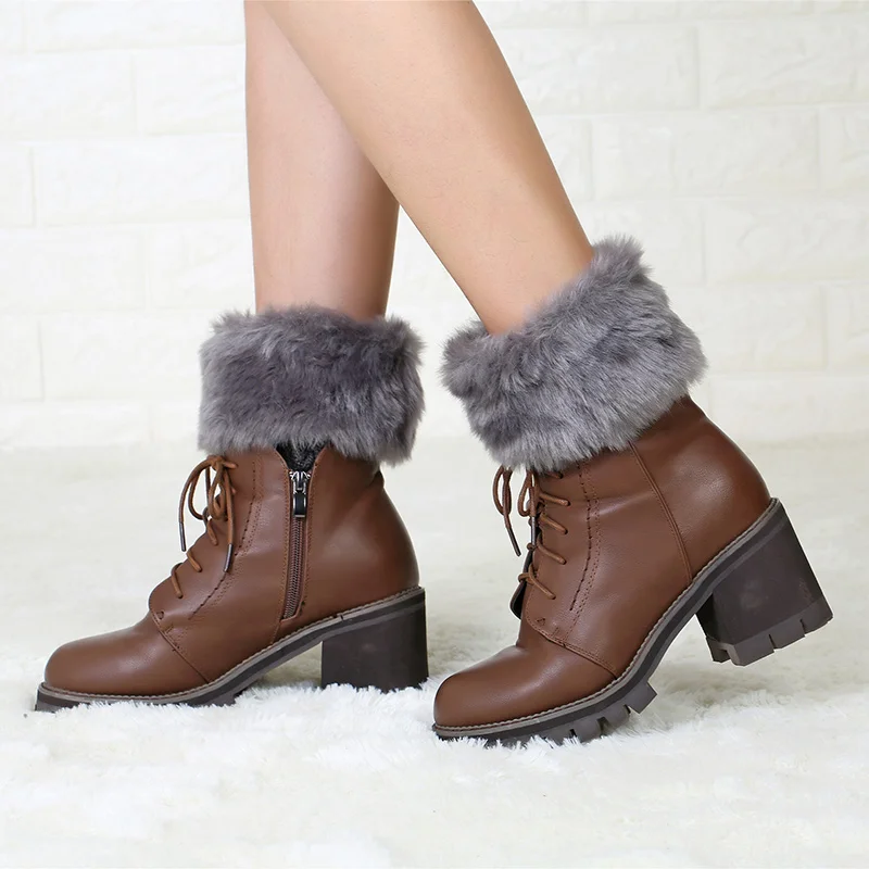 Fake Fur Winter Women Leg Warmers Solid Warm Boots Cuff Fashion Knitted Leg Warmers Crochet Knit FurTrim Leg Warmers Cuffs  (19)