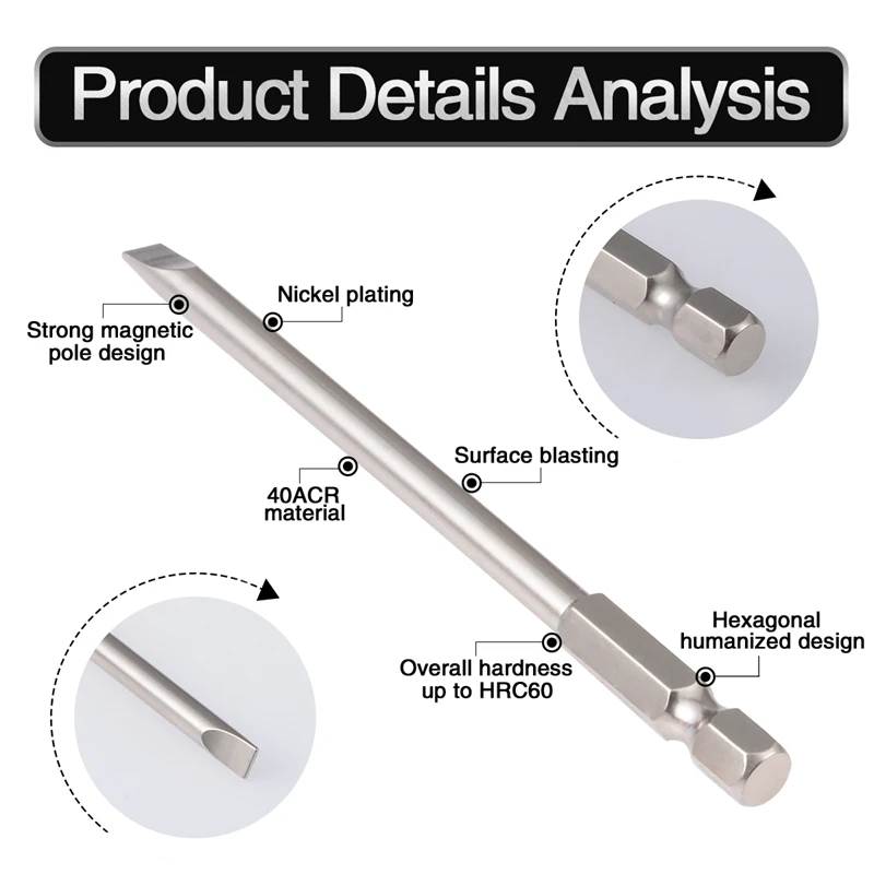 4 шт./компл. 100 мм с плоским носком наконечник с прорезью отвертки 2,0-6,0 мм 1/" шестигранный хвостовик S2 сплав Сталь магнитные прорези отвертка бит