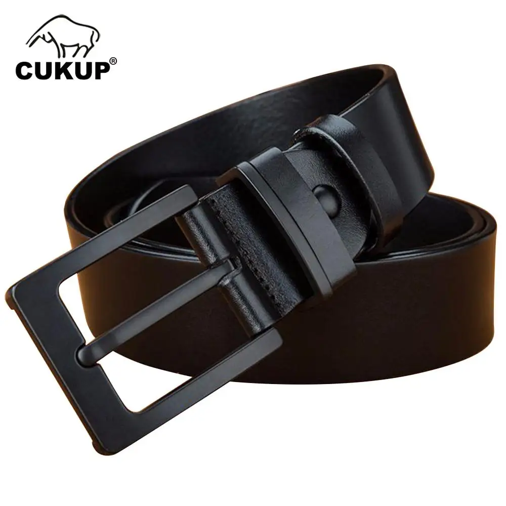 CUKUP Men's Design Black Pin Buckle Mens Luxury Top Quality Cowhide Leather Male Casual Styles Jeans Belts Men 105-130cm NCK721