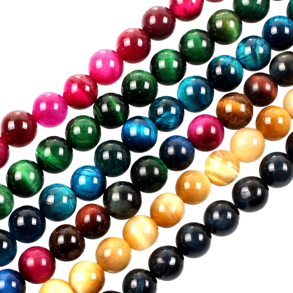 

95pcs Fashion Natural Stone Colorful Tiger Eye Agates Round Loose Beads For Jewelry Making Hademade Bracelet Necklace 4/6/8/10mm