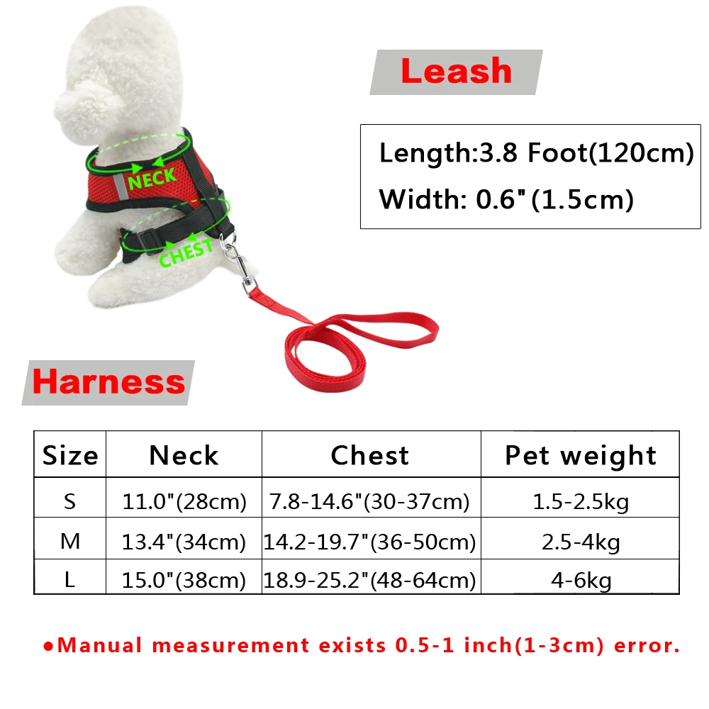 Mesh Cat Harness and Leash Breathable Reflective Kitten Cats Harnesses Small Dog Puppy Harness for French Bulldog Chihuahua Pug 6