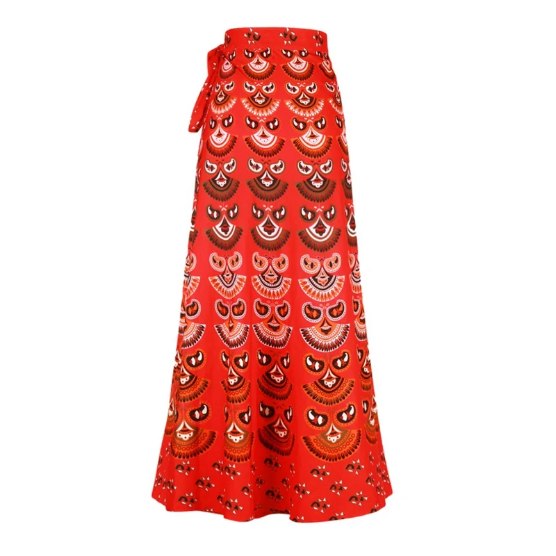 Boho Wrap Around Floral Print Maxi Skirt Women Elegant Indian Tribal Style Bohemian Long Beach Skirts Womens