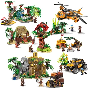 

Military series Primitive Forest Science Adventure Series Helicopter Off-road vehicle forest rescue Building Blocks Toys Gifts