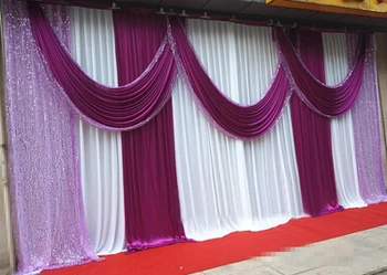 

10ft x 20ft ice Silk White Wedding Backdrop with burgundy swags wedding Decoration