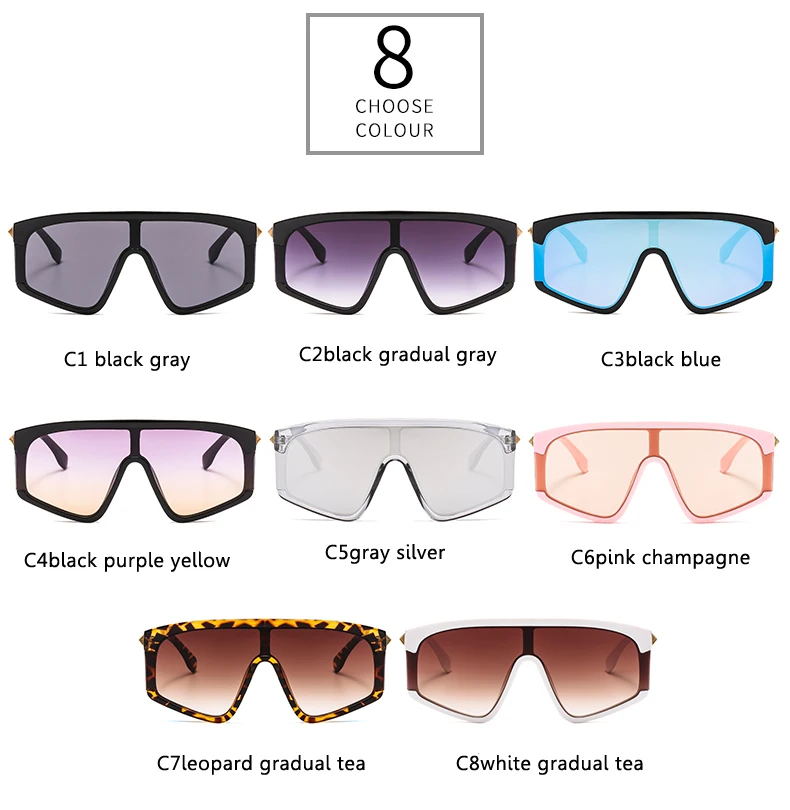 Luxury Punk Sunglasses Women Rivet Oversized Sun Glasses Cool Mirror Lens Glasses Flat Top Gradient Eyewear Oculos De Sol UV400