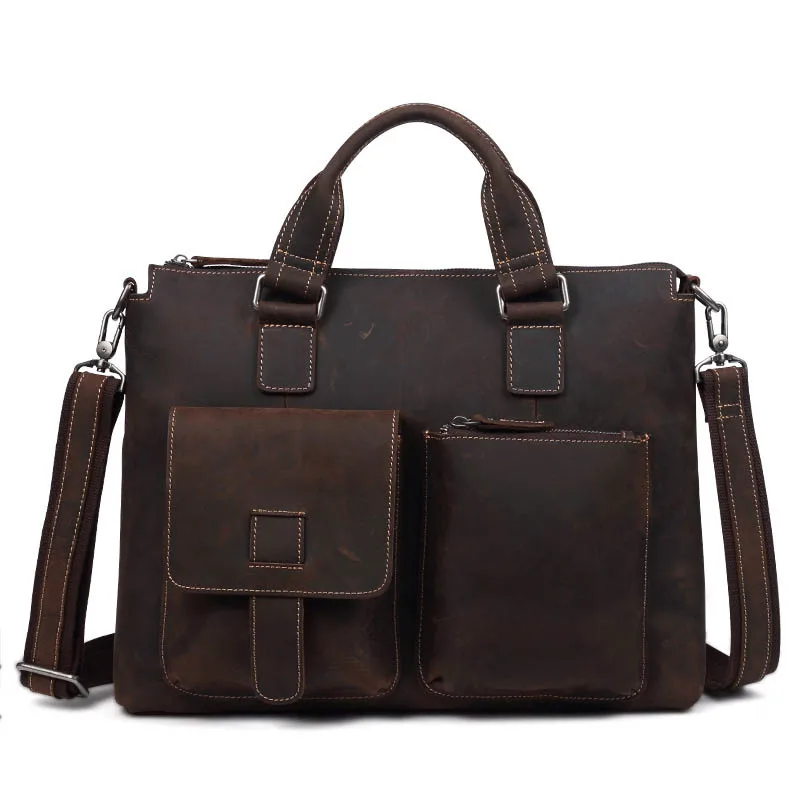 

Business Casual multifunction Genuine Leather Briefcase Men Laptop Soft Cowhide Messenger Bag Handbag Solid color Quality Bag