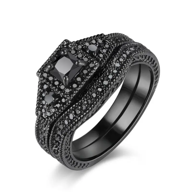 Solid 925 Sterling Silver Jewelry Black Rhodium Plated Wedding Ring For ...