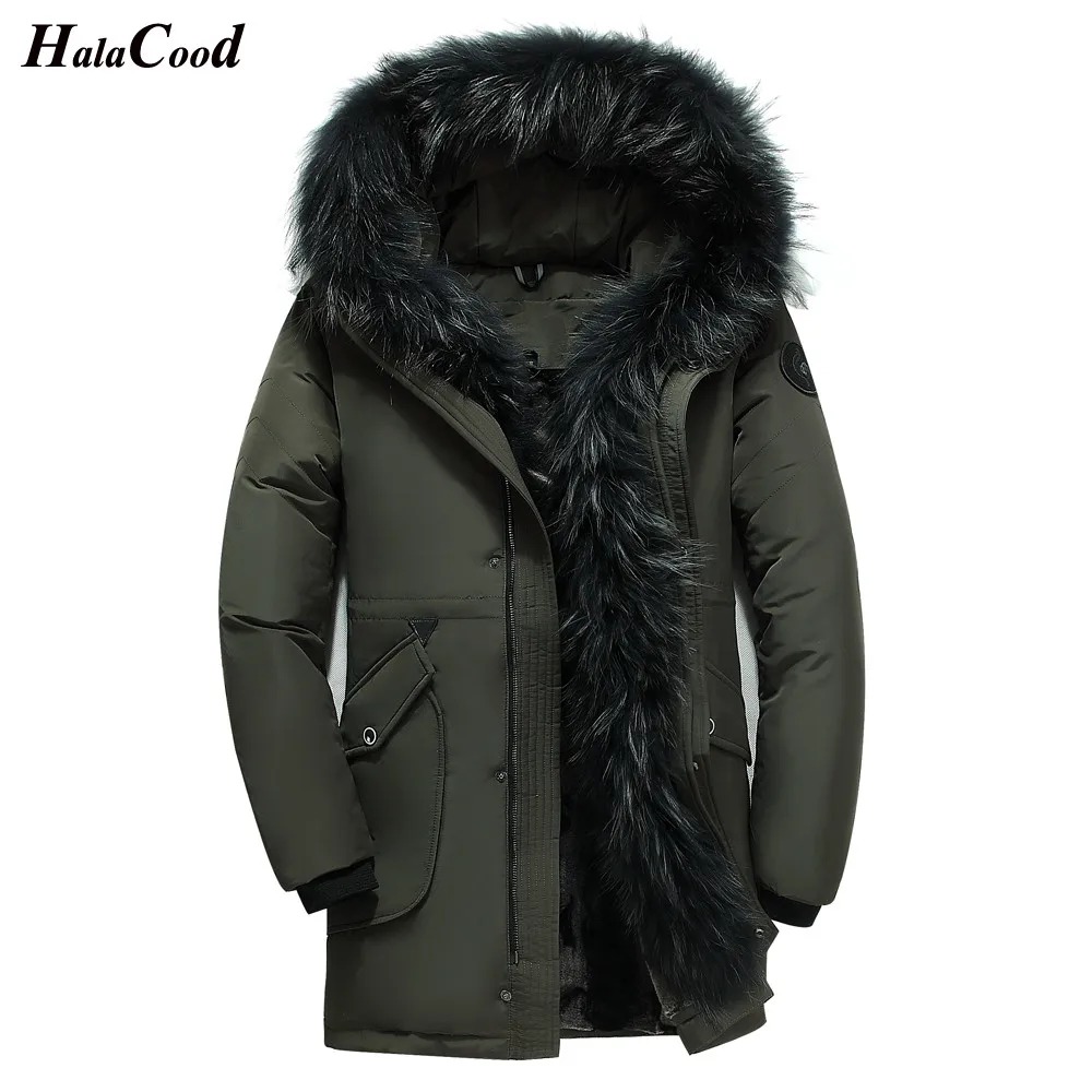 

HALACOOD Winter Big Genuine Fur Hood Duck Down Jackets Men Warm High Quality Down Coats Male Casual Winter Outerwer Down Parkas