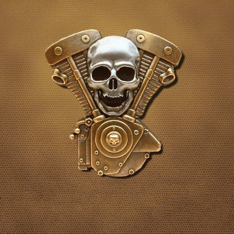 

SKull Retro Metal Engine Twin-cylinder Motorcycle Chest Medal For Clothes Hat Collar Pin Brooch