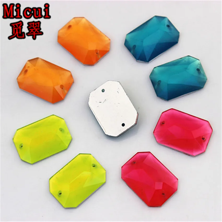 

Micui 100PCS 13*18mm Octagonal Rectangular Resin rhinestones crystal gem stones flatback for sew on 2 Hole ZZ206