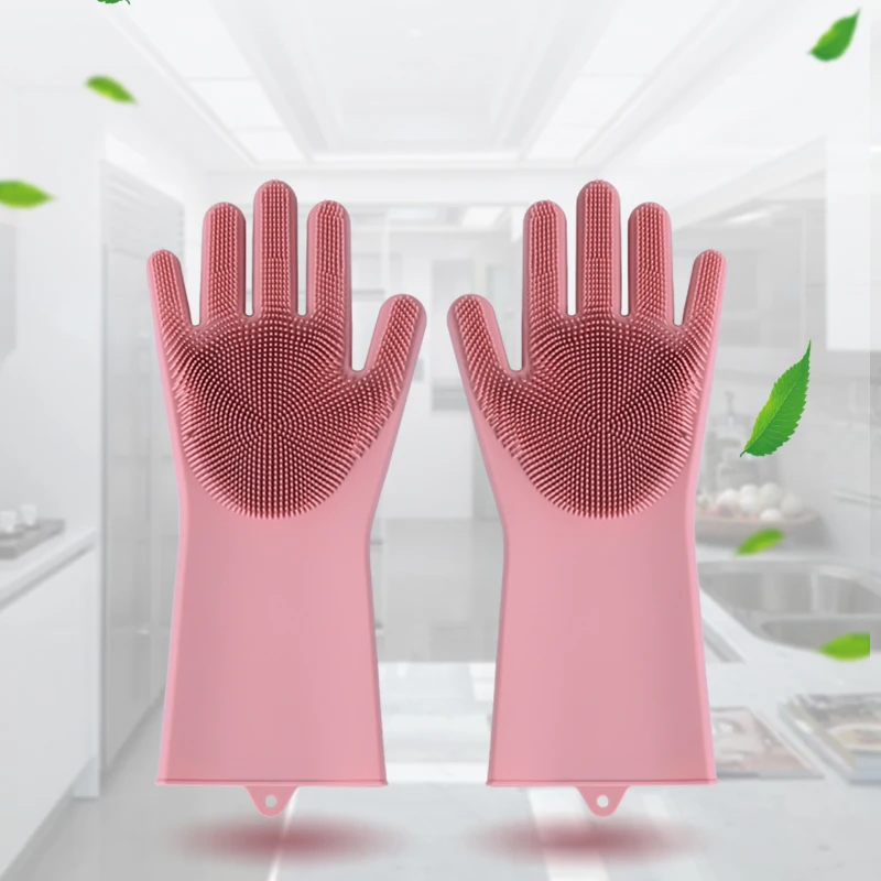 

Kitchen Silicone Dish Washing Cleaning Gloves Household Universal Plus Velvet Garden Cleaning Tools Pet Massage Grooming Bathing