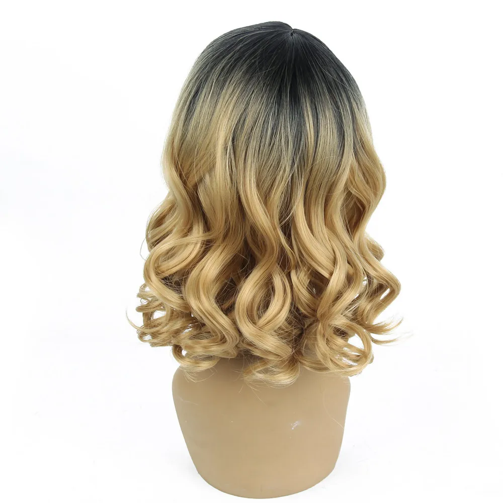 

Factory price 1pc Women Fashion Lady Gold Gradient Short Curls Hair Cosplay Party Wig Wigs Stand May11 HW