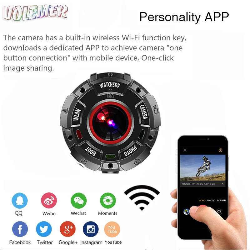 

Volemer Action Camera 30 M Waterproof Swim Diving Sports DV Watch Band HD 1080P 8MP Sports Video Cam with wifi DV DVR Recorder
