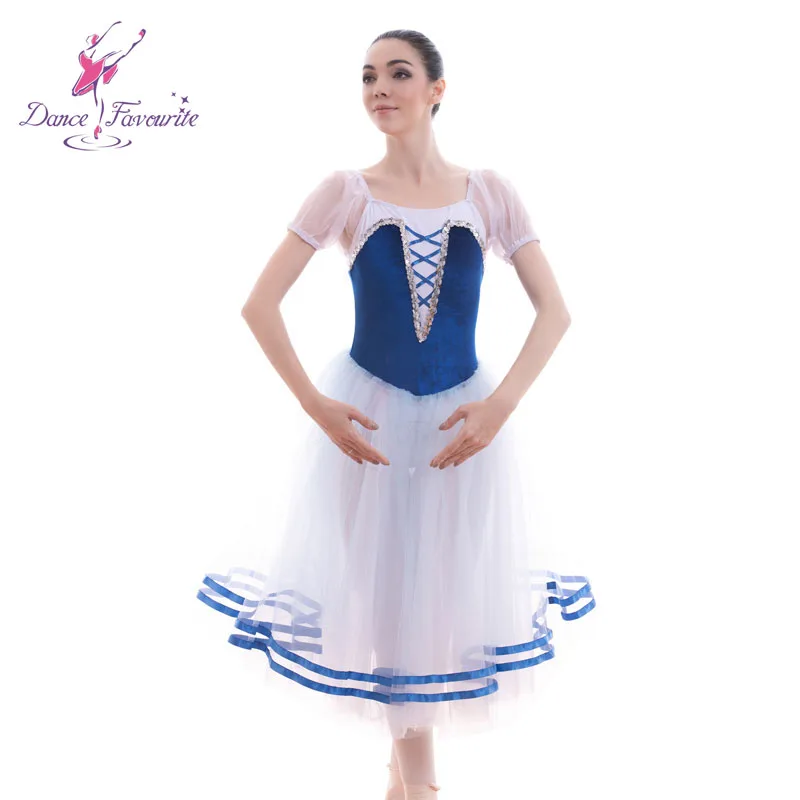 18702 синяя балетная пачка для девушек, для выступлений, беллетная пачка, длинное романтическое балетное платье для танцевальная одежда для балерины, танцевальный костюм