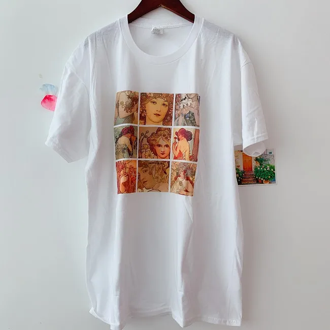 

kuakuayu YF Alphonse Mucha Vintage Art Oil Painting Flower Women Tops Tee New Summer Casual Harajuku Fashion Women T-shirt