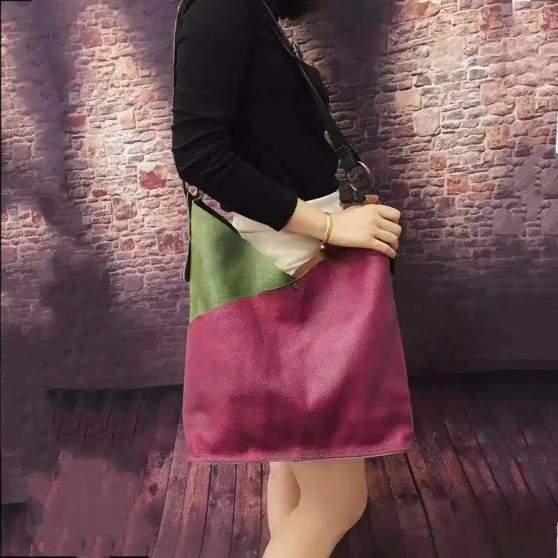 

2019 New Vintage Fashion Genuine cow Leather Women Crossbody Shoulder Bag Ladies Messenger Bag Composited Tote Pack Large